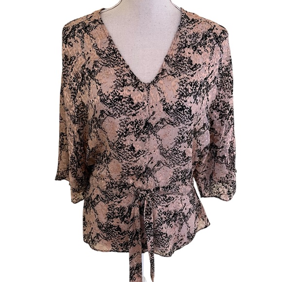 Parker Tan/Black/Pink Silk Blend Animal Print Blouse S - Picture 1 of 8